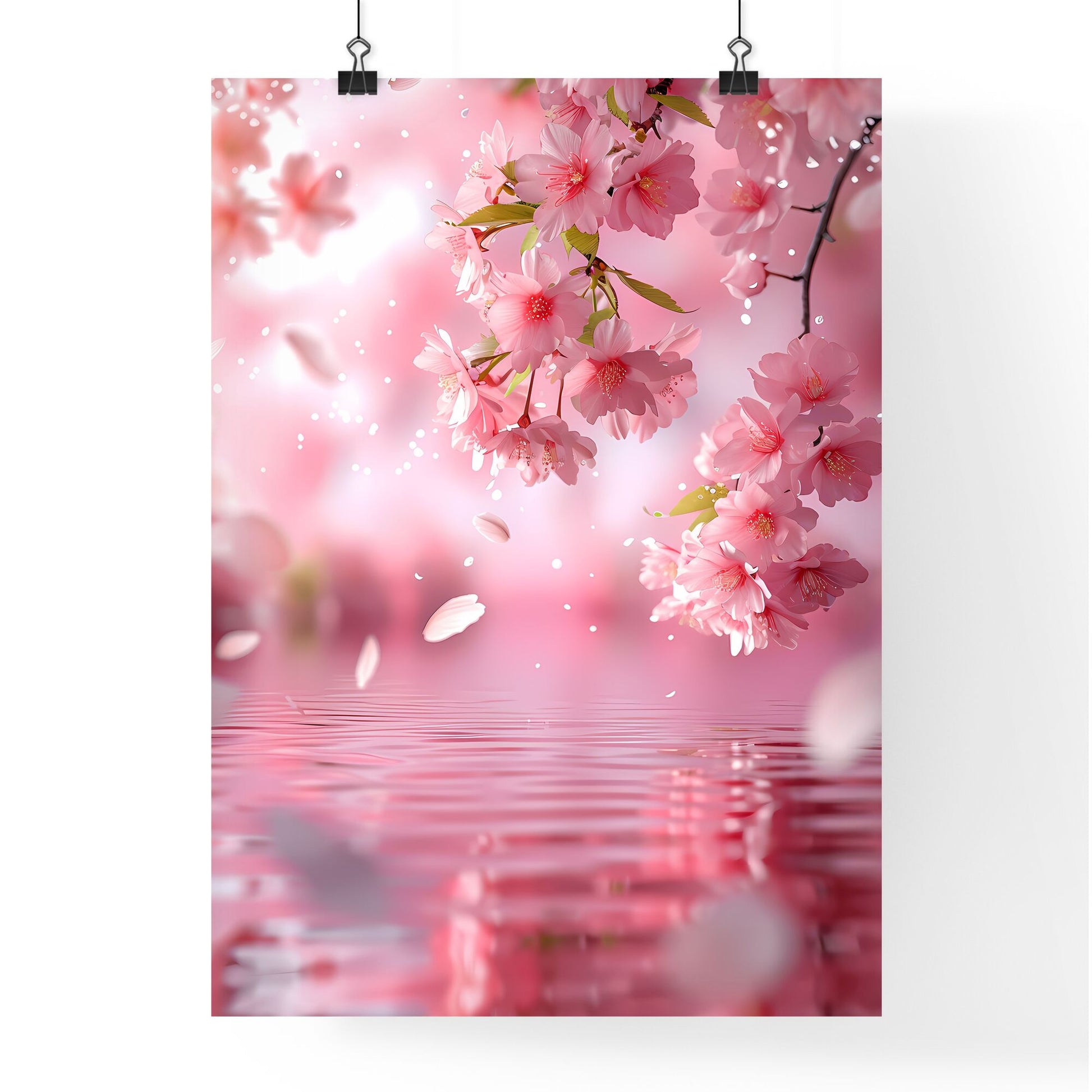 Ethereal Pink Serenity: Delicate Cherry Blossoms Dance on Rippling Waters, Petals Float Gracefully Default Title