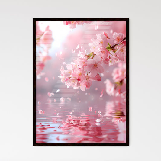 Ethereal Pink Floral Dream: Delicate Cherry Blossoms Dance on Rippling Waters Beneath Falling Petals and Blooming Branch Default Title