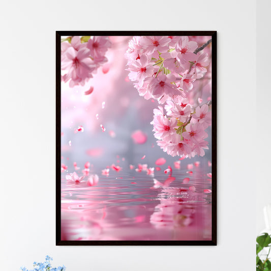 Ethereal Pink Bloom: Delicate Cherry Blossoms Floating in Rippling Water, Petals Dancing in the Air on a Vibrant Pink Background Default Title