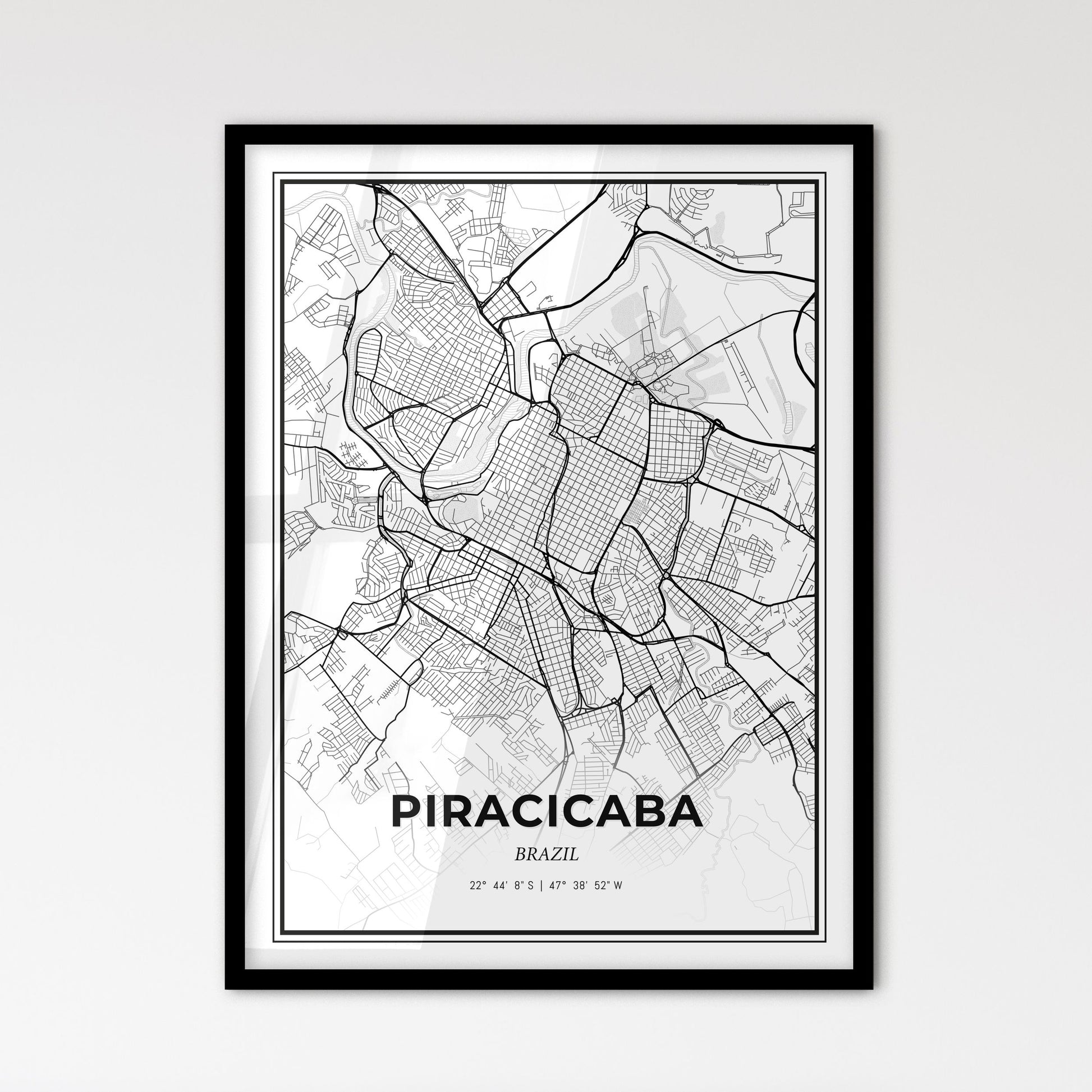 Piracicaba Brazil - Scandinavian Style City Map for Modern Home Decor