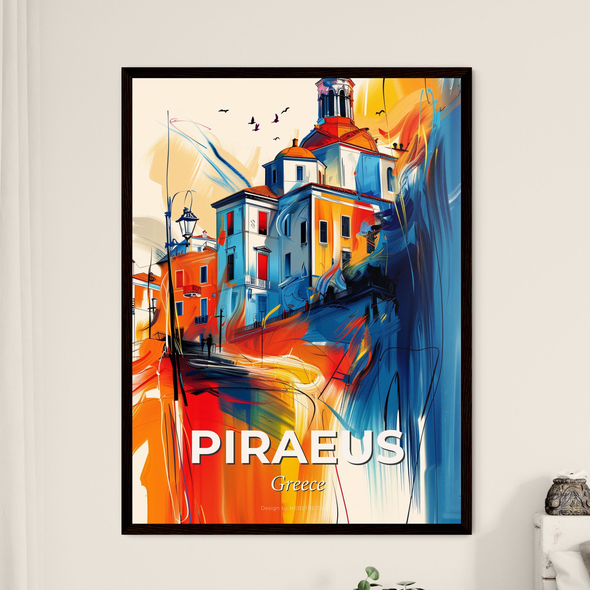 Vibrant Piraeus, Greece - A Painting Of A Building