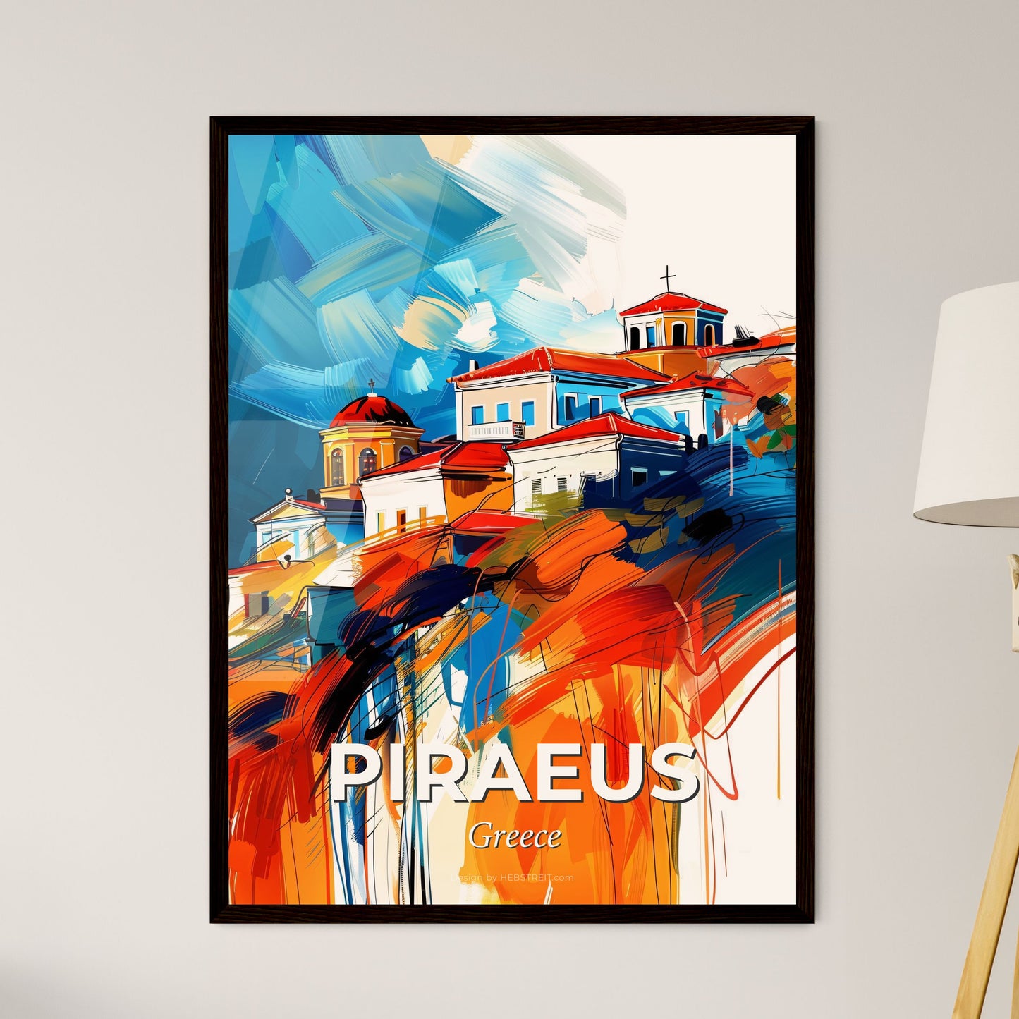 Vibrant Piraeus, Greece - A Painting Of A Colorful Town