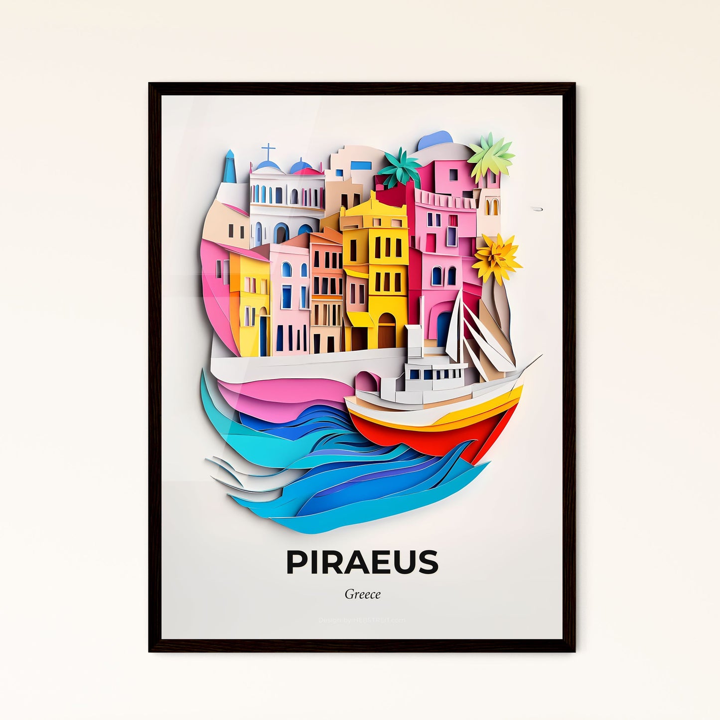 Vivid Piraeus, Greece - a paper cut of a boat in the water