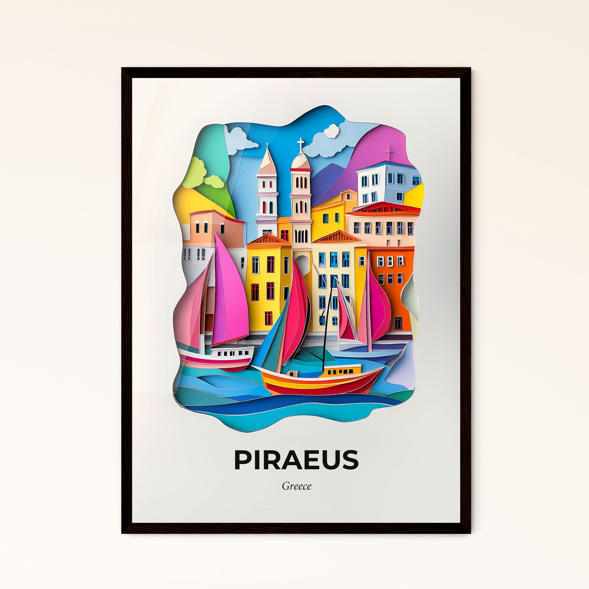 Vivid Piraeus, Greece - a paper cut of a city with a boat