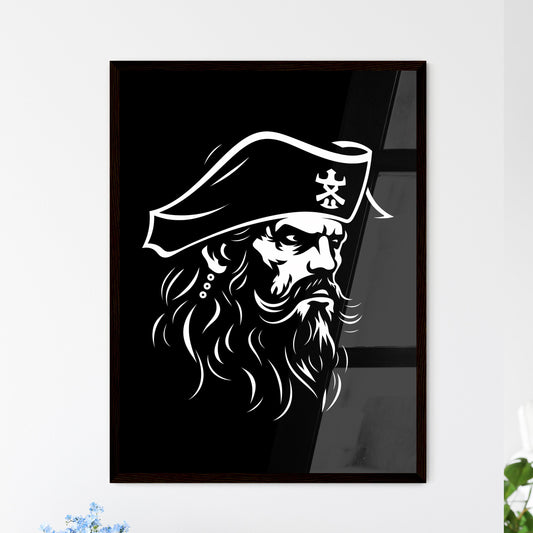 Black and white pirate mascot logo with bold - Framed Art Print