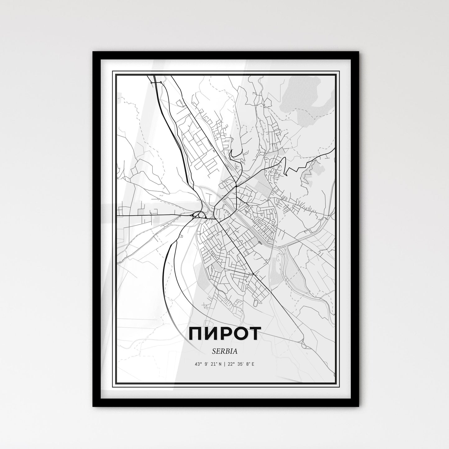 Pirot Serbia - Scandinavian Style City Map for Modern Home Decor