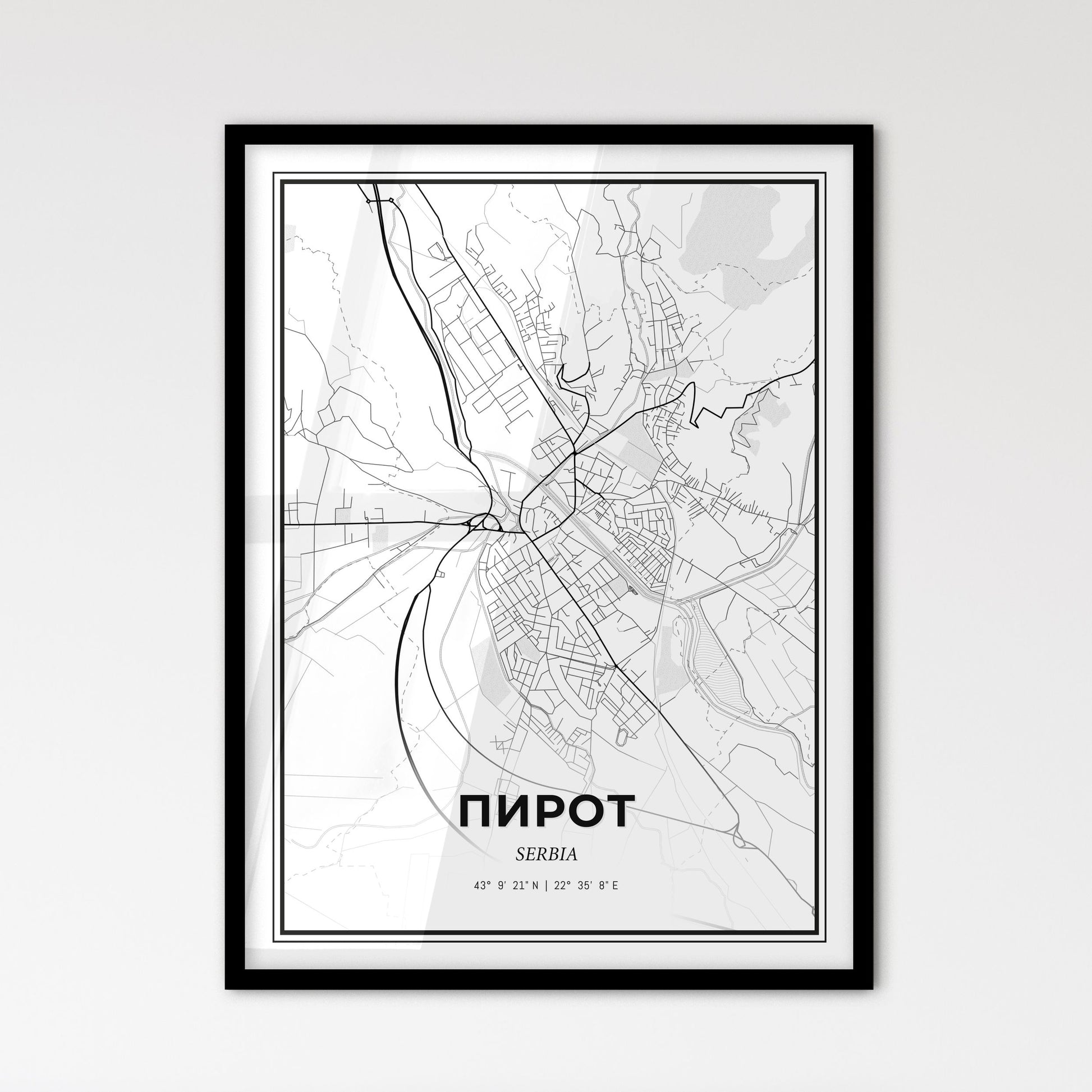 Pirot Serbia - Scandinavian Style City Map for Modern Home Decor