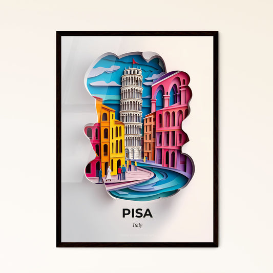 Vivid Pisa, Italy - a paper cut of a leaning tower in a city