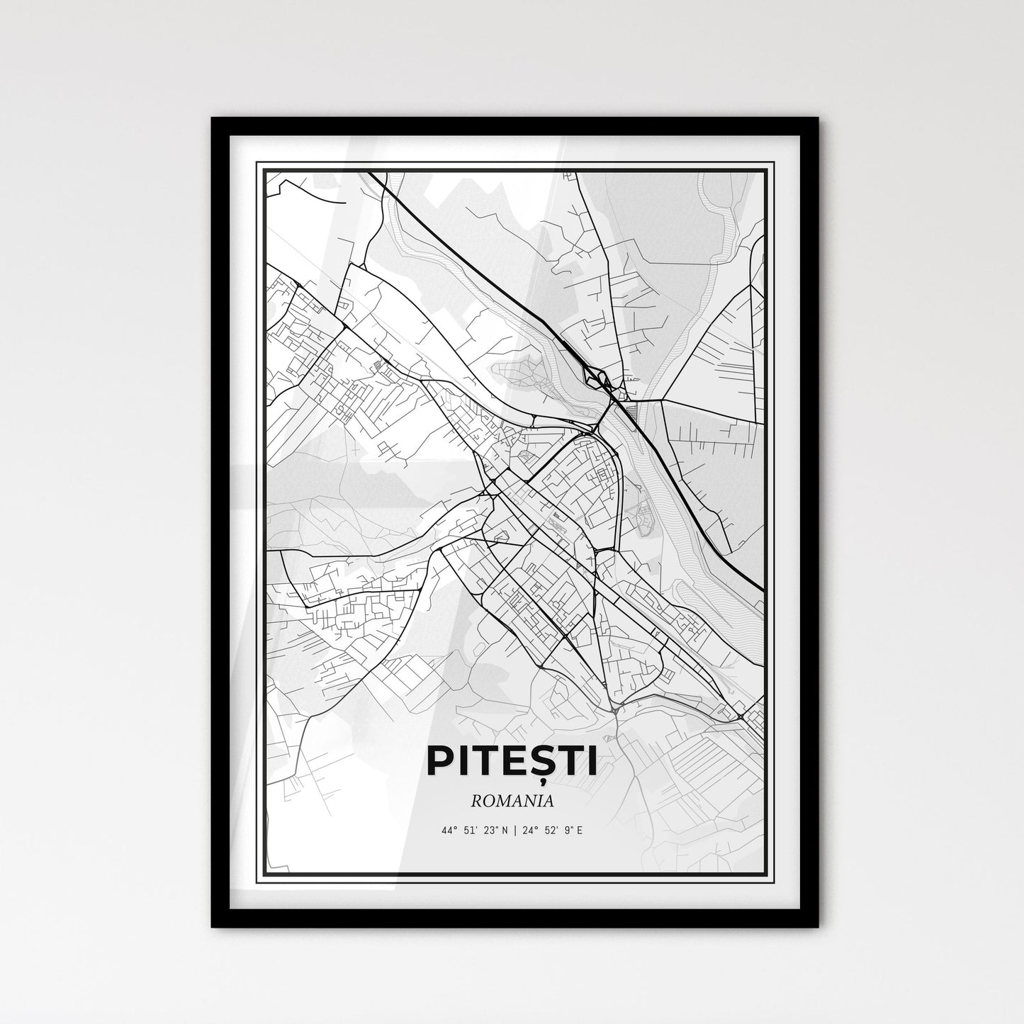 Pitești Romania - Scandinavian Style City Map for Modern Home Decor