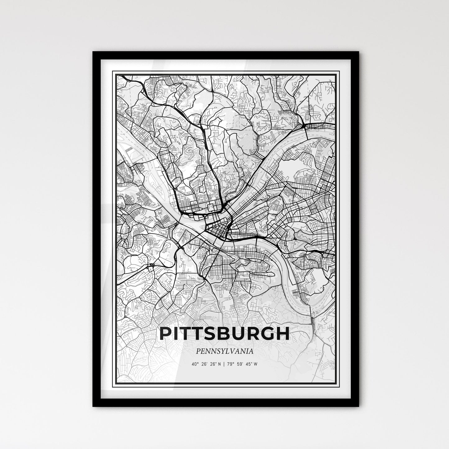 Pittsburgh Pennsylvania - Scandinavian Style City Map for Modern Home Decor