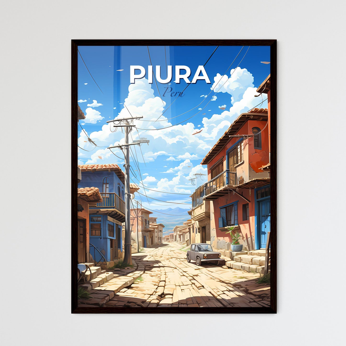 Piura Peru Skyline Art Painting Street Buildings Cars Vibrant Color Default Title