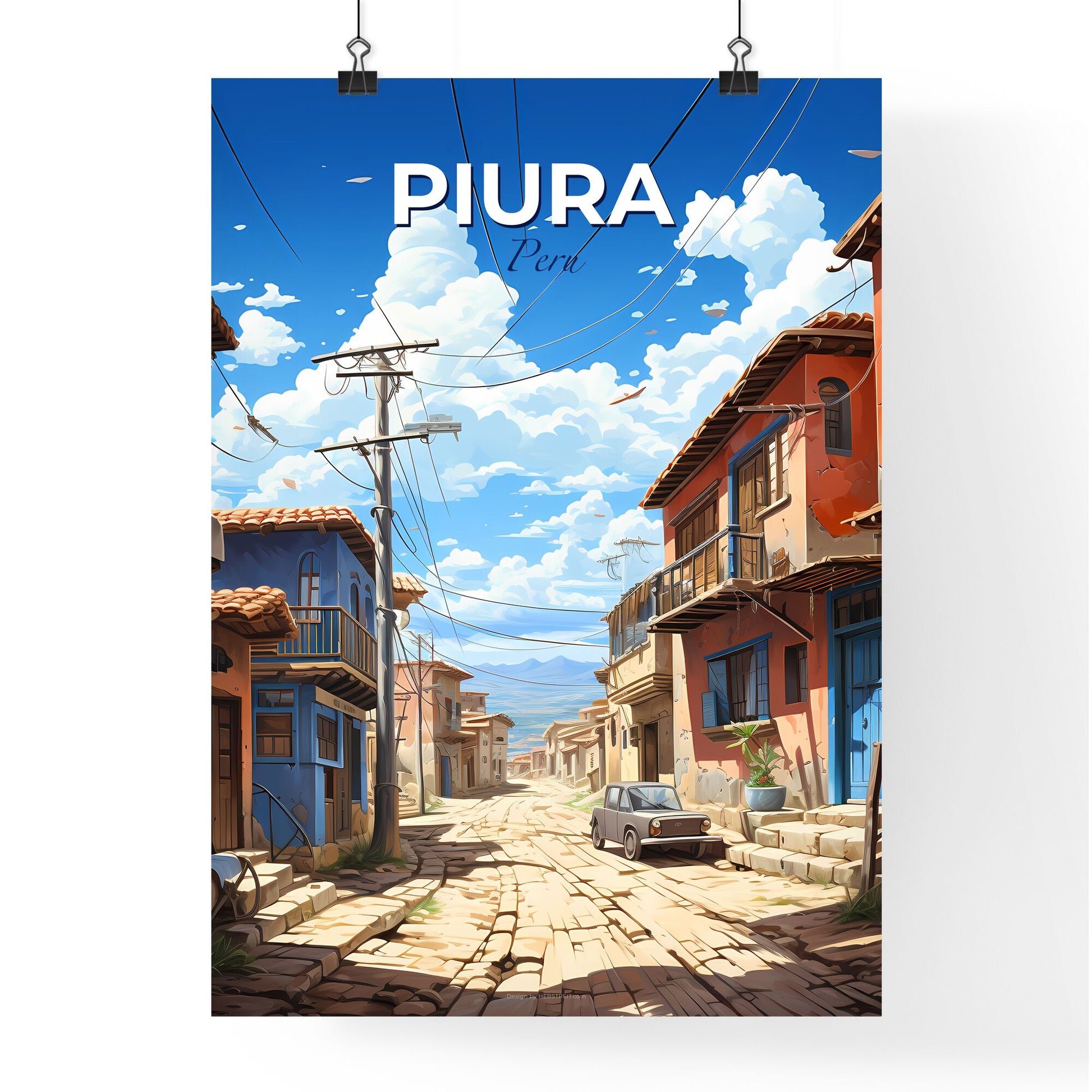 Piura Peru Skyline Art Painting Street Buildings Cars Vibrant Color Default Title