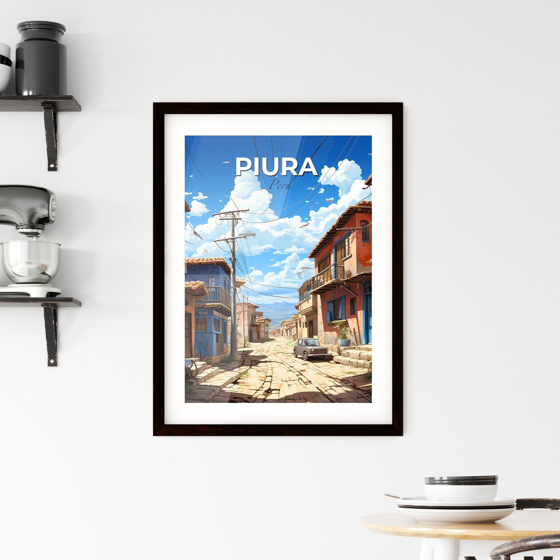 Piura Peru Skyline Art Painting Street Buildings Cars Vibrant Color Default Title