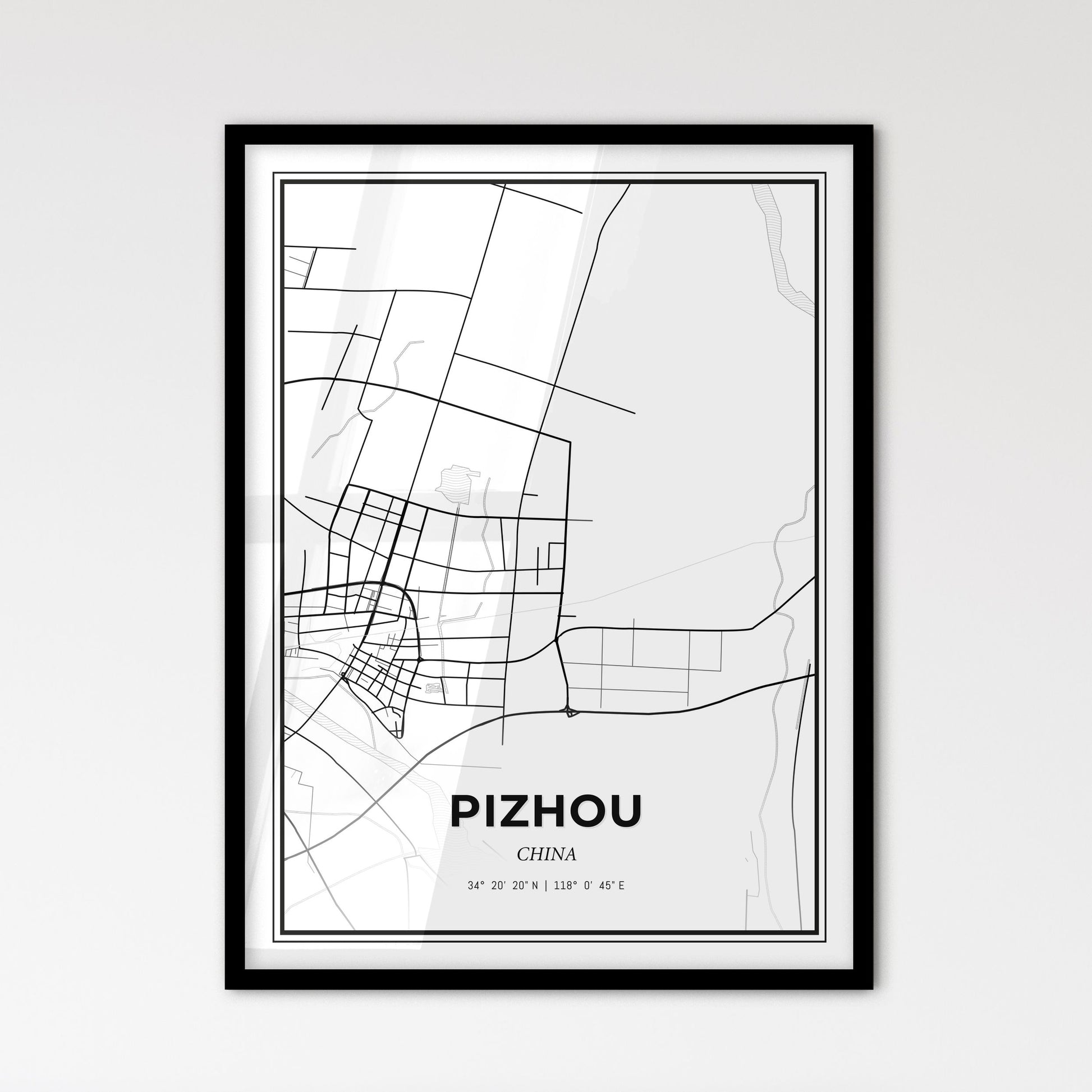 Pizhou China - Scandinavian Style City Map for Modern Home Decor