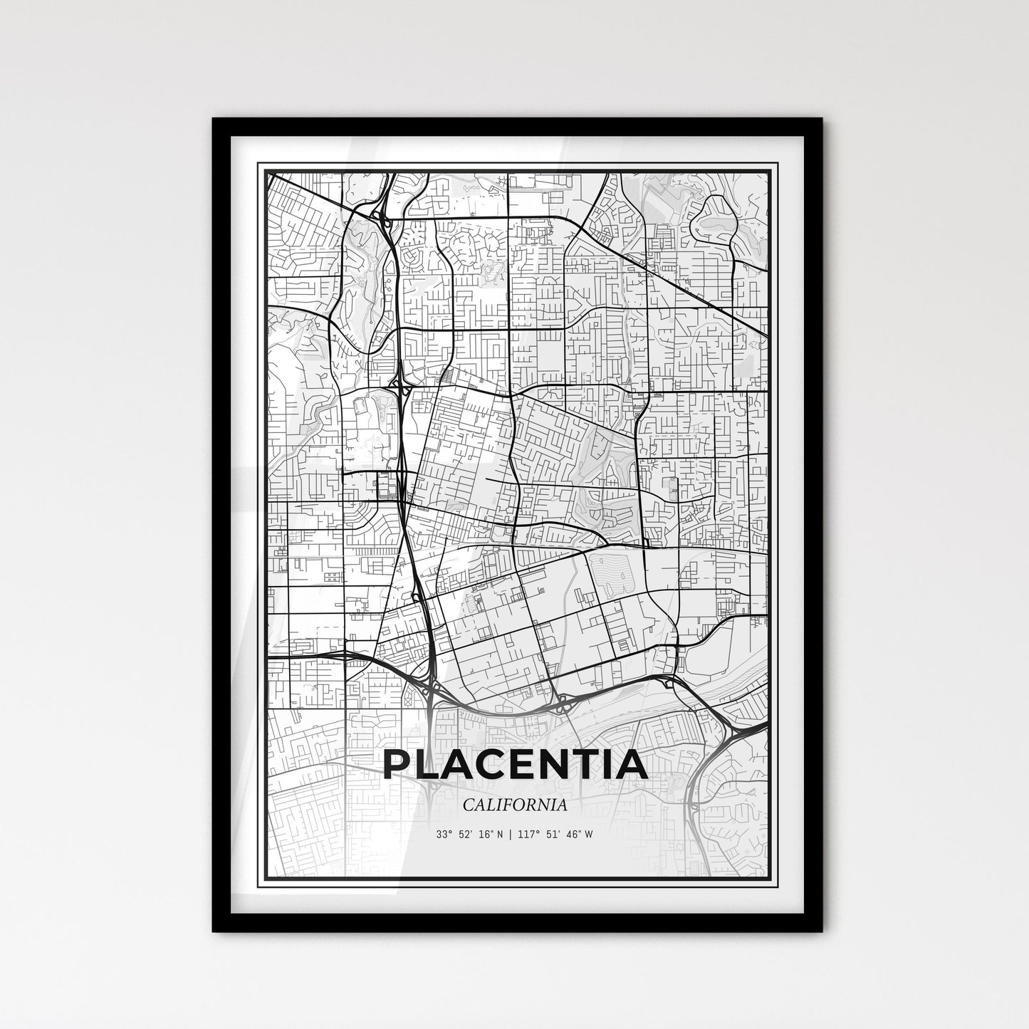 Placentia California - Scandinavian Style City Map for Modern Home Decor