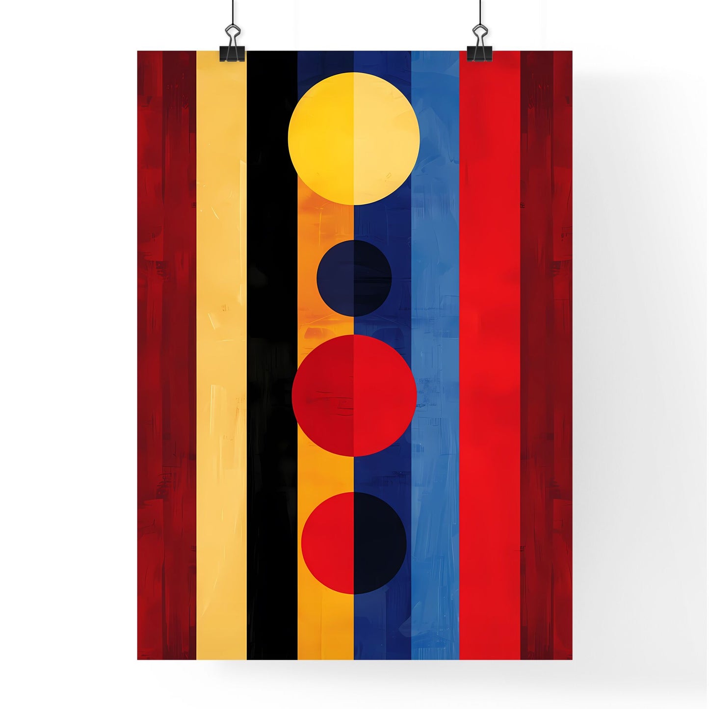 Bold and Colorful Abstract Art - Striped Background with Geometric Circles and Polka Dots for Interior Decoration and Posters Default Title