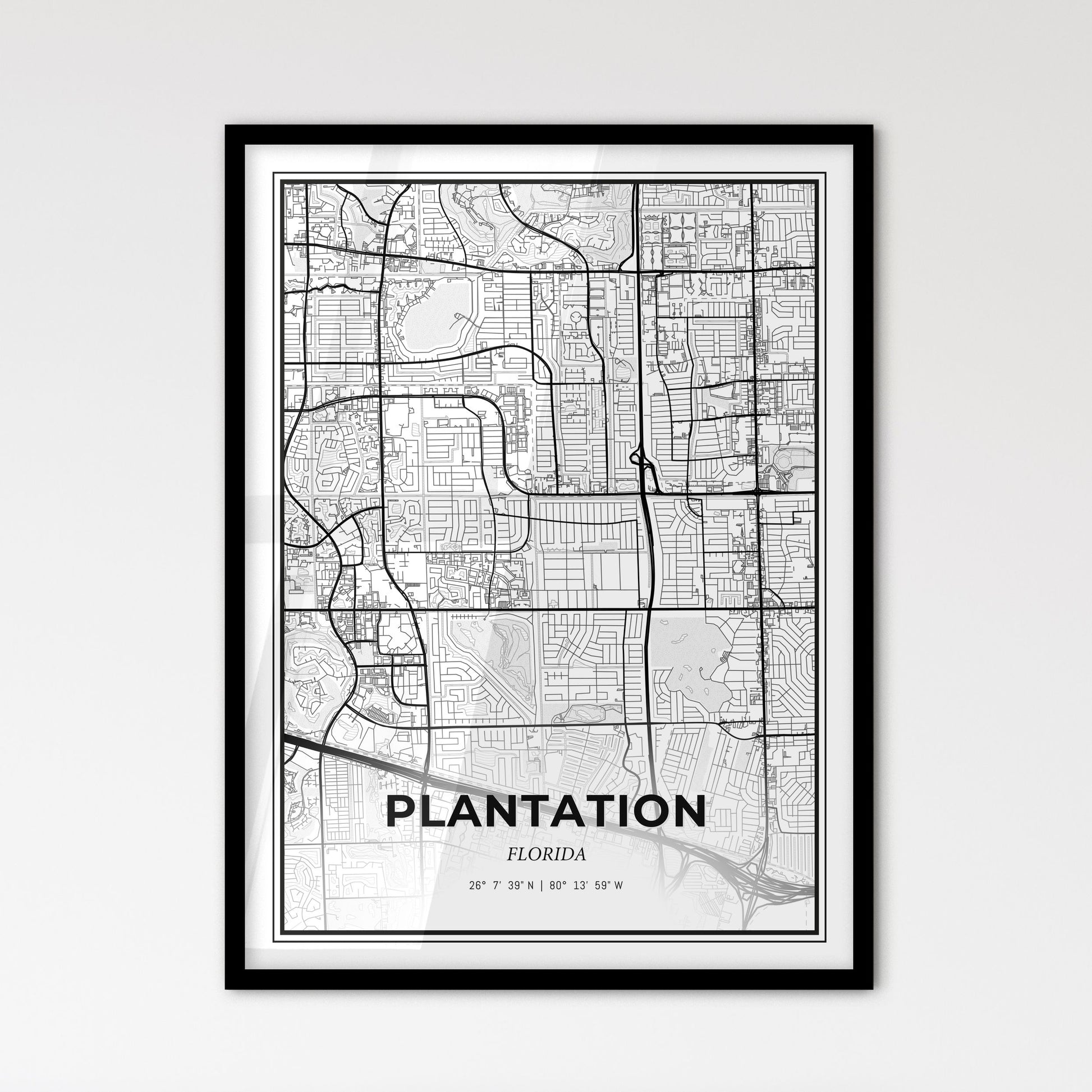 Plantation Florida - Scandinavian Style City Map for Modern Home Decor