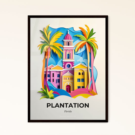 Vivid Plantation, Florida - a paper cut of a church and palm trees