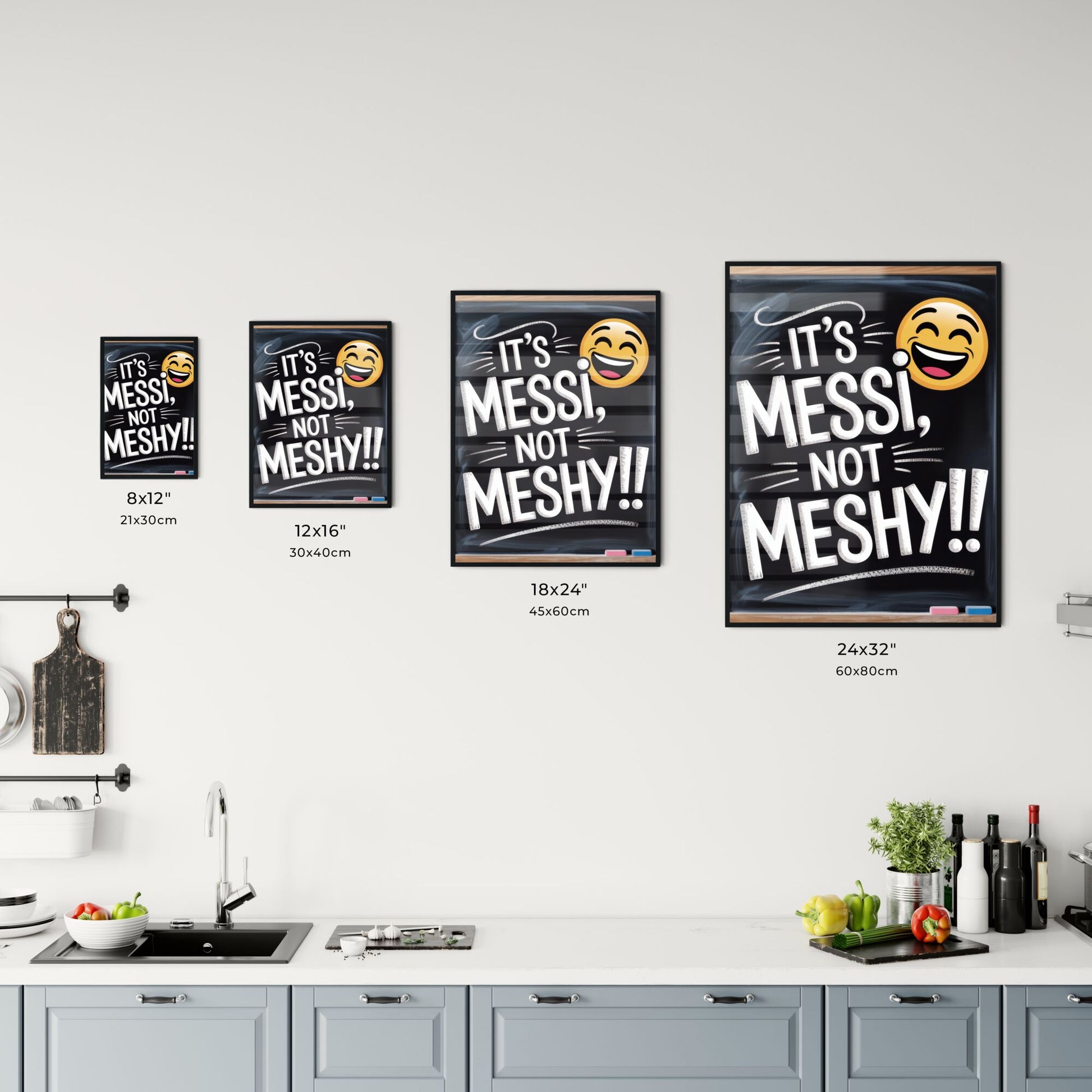 Playful Chalkboard Sign Featuring Humorous Messi Phrase with Smiley Emoji Chart