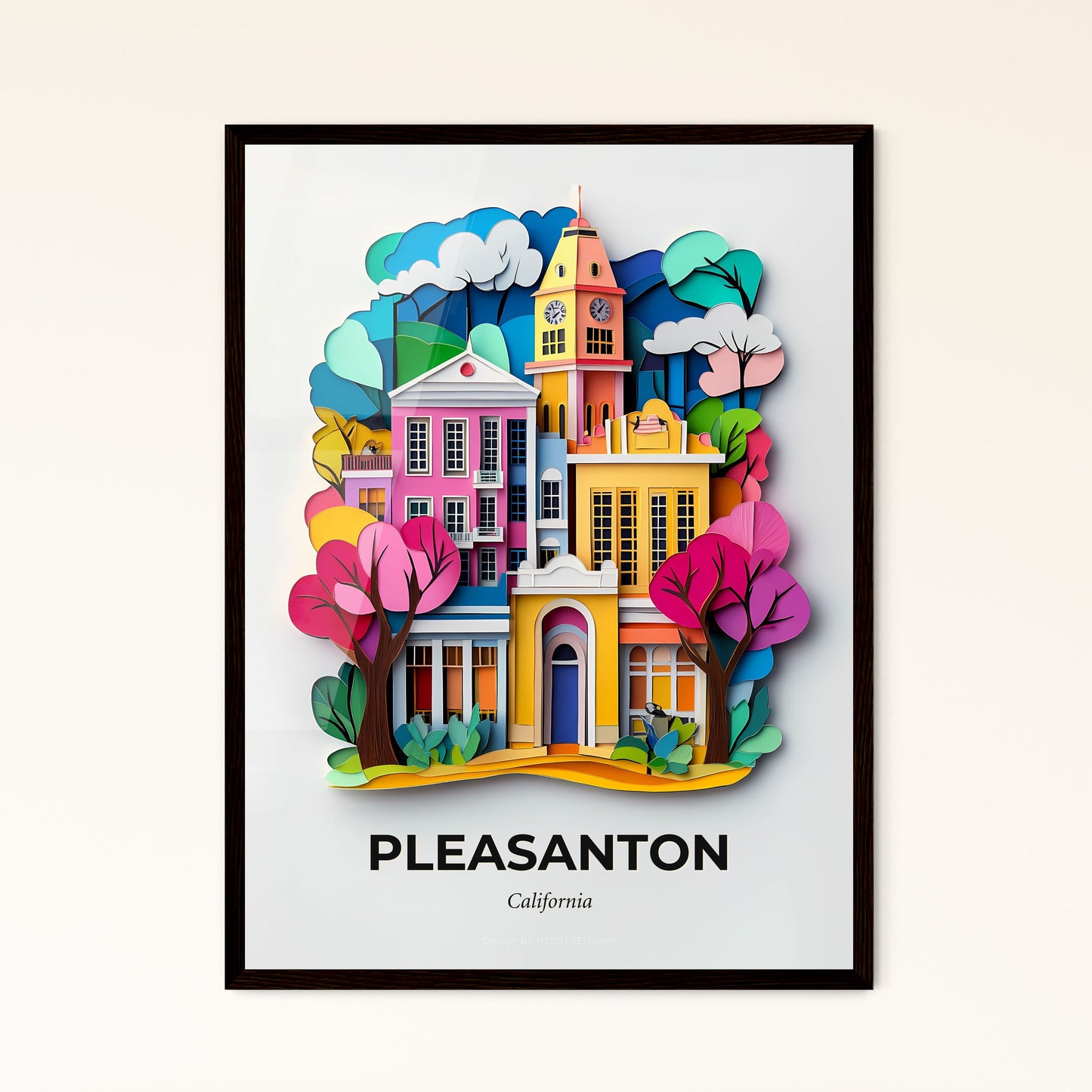 Vivid Pleasanton, California - a colorful building with a clock tower in the middle