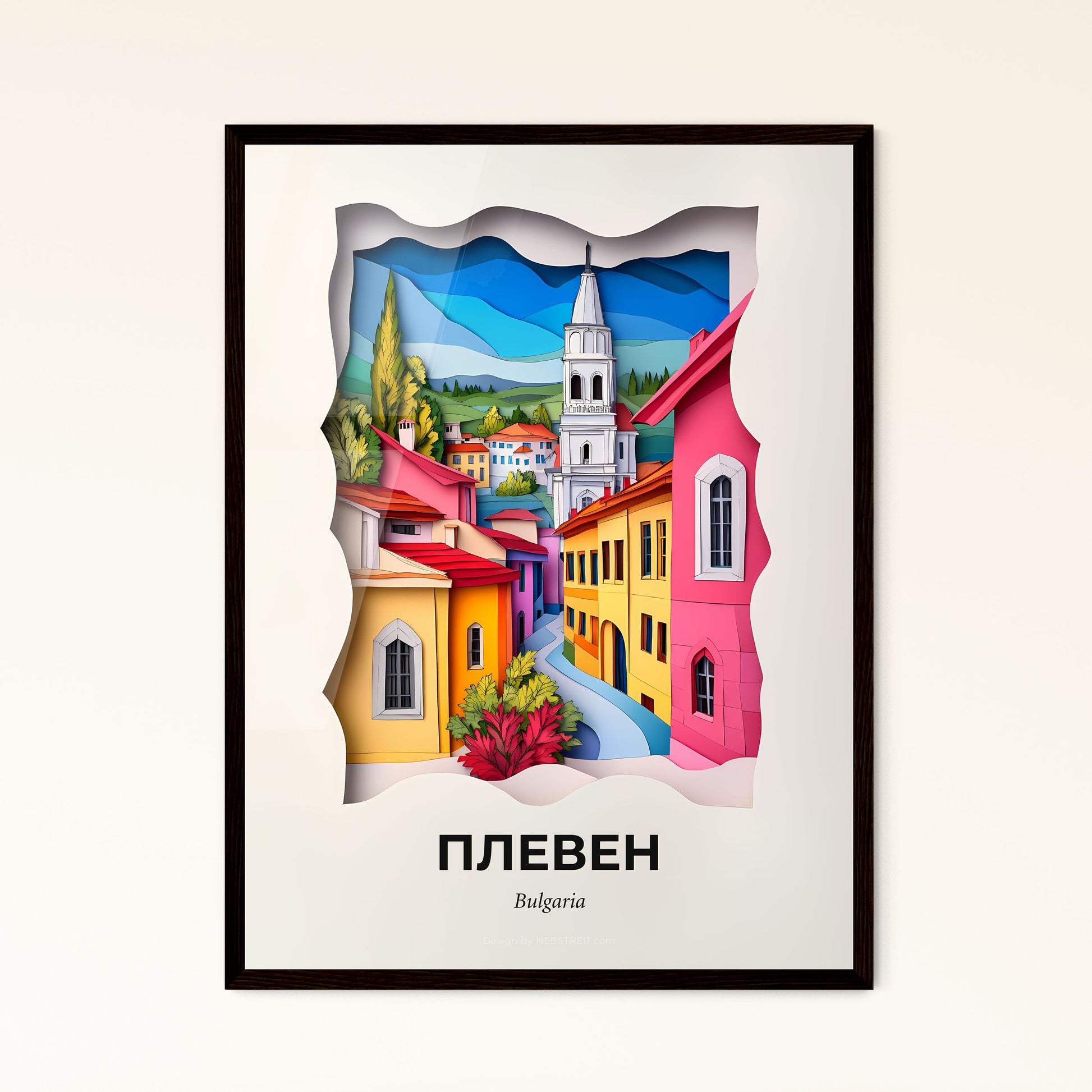 Vivid Pleven, Bulgaria - a paper cut of a city with a church