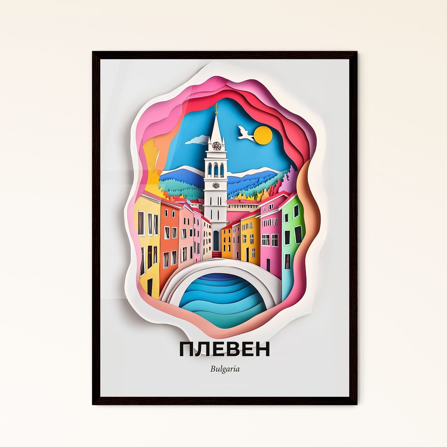 Vivid Pleven, Bulgaria - a paper cut of a city with a clock tower