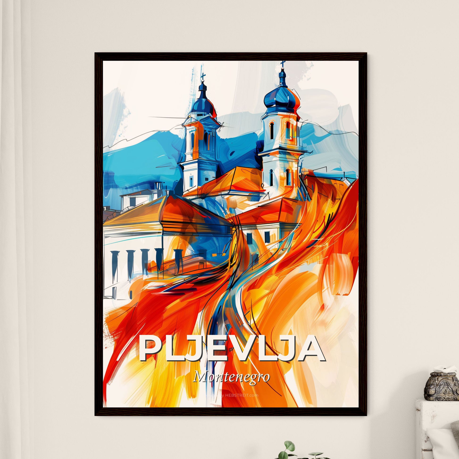 Vibrant Pljevlja, Montenegro - A Painting Of A Building With A Red And Orange Roof