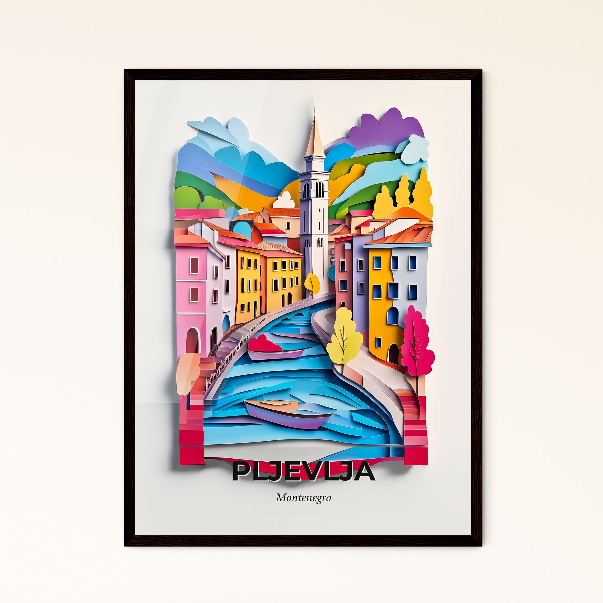 Vivid Pljevlja, Montenegro - a paper cut of a city with a river