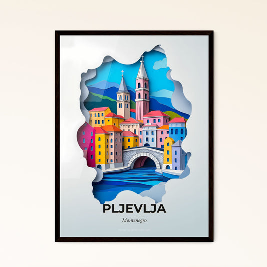 Vivid Pljevlja, Montenegro - a paper cut of a city with a bridge