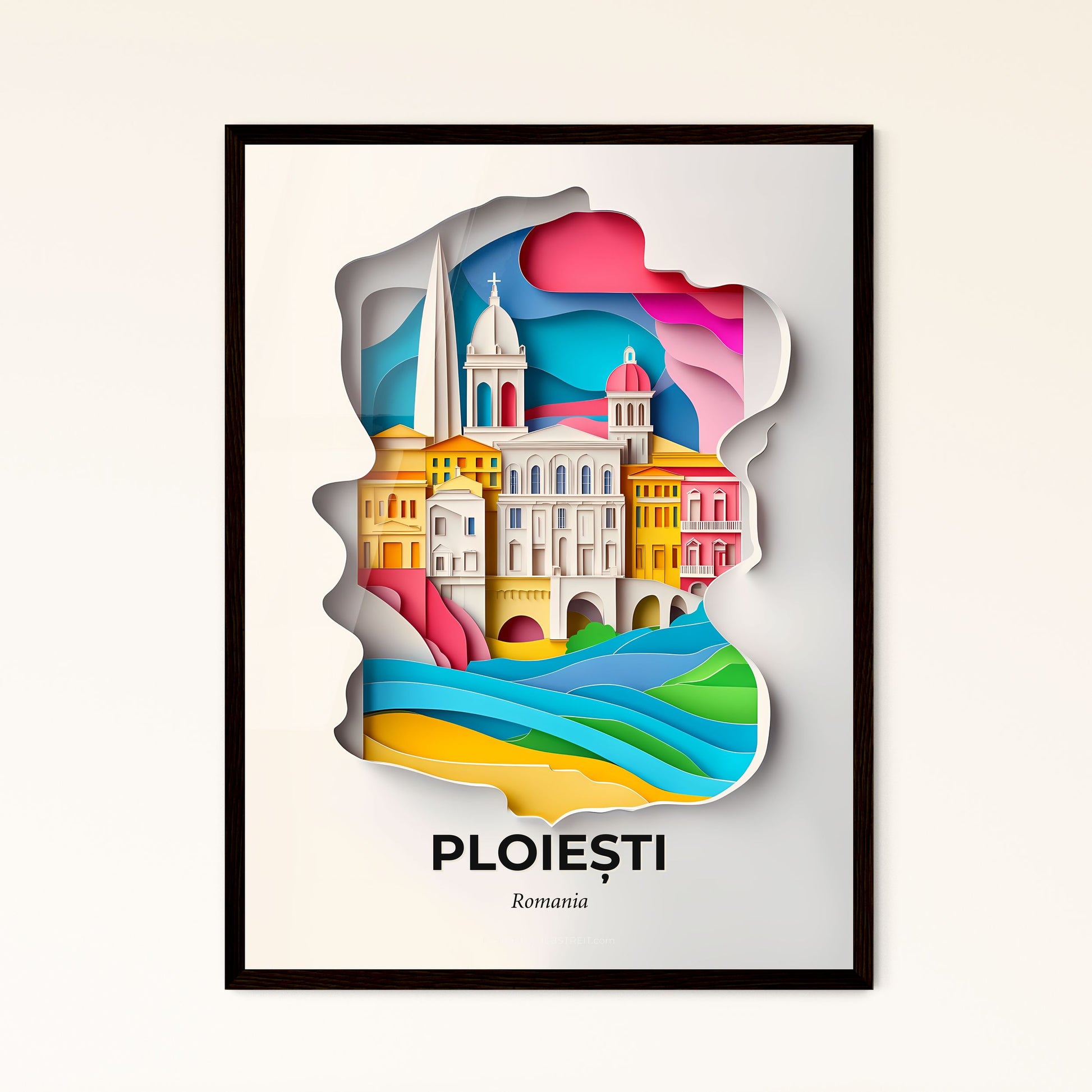 Vivid Ploiești, Romania - a paper cut of a city with a river