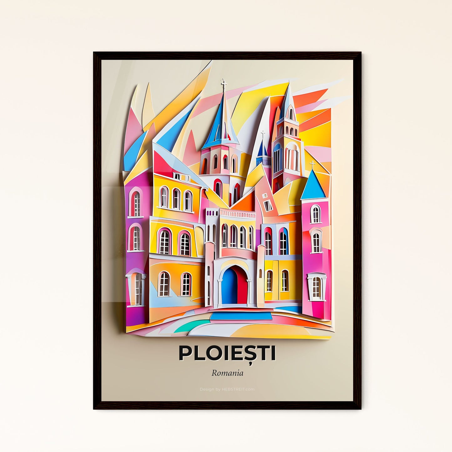 Vivid Ploiești, Romania - a colorful paper cut of a castle with a clock