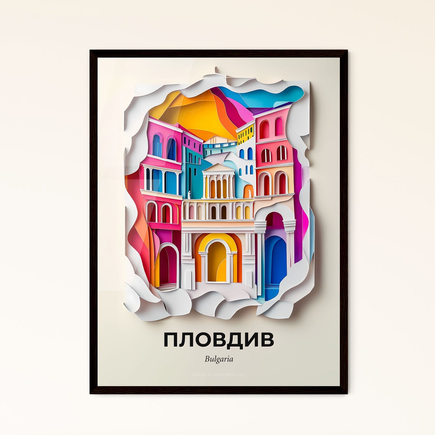 Vivid Plovdiv, Bulgaria - a colorful city is shown in a cut out paper