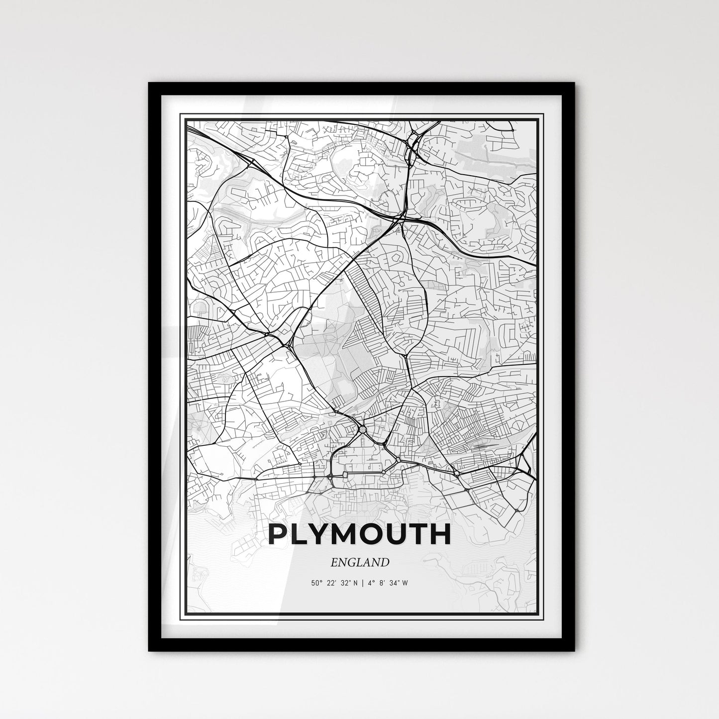 Plymouth England - Scandinavian Style City Map for Modern Home Decor