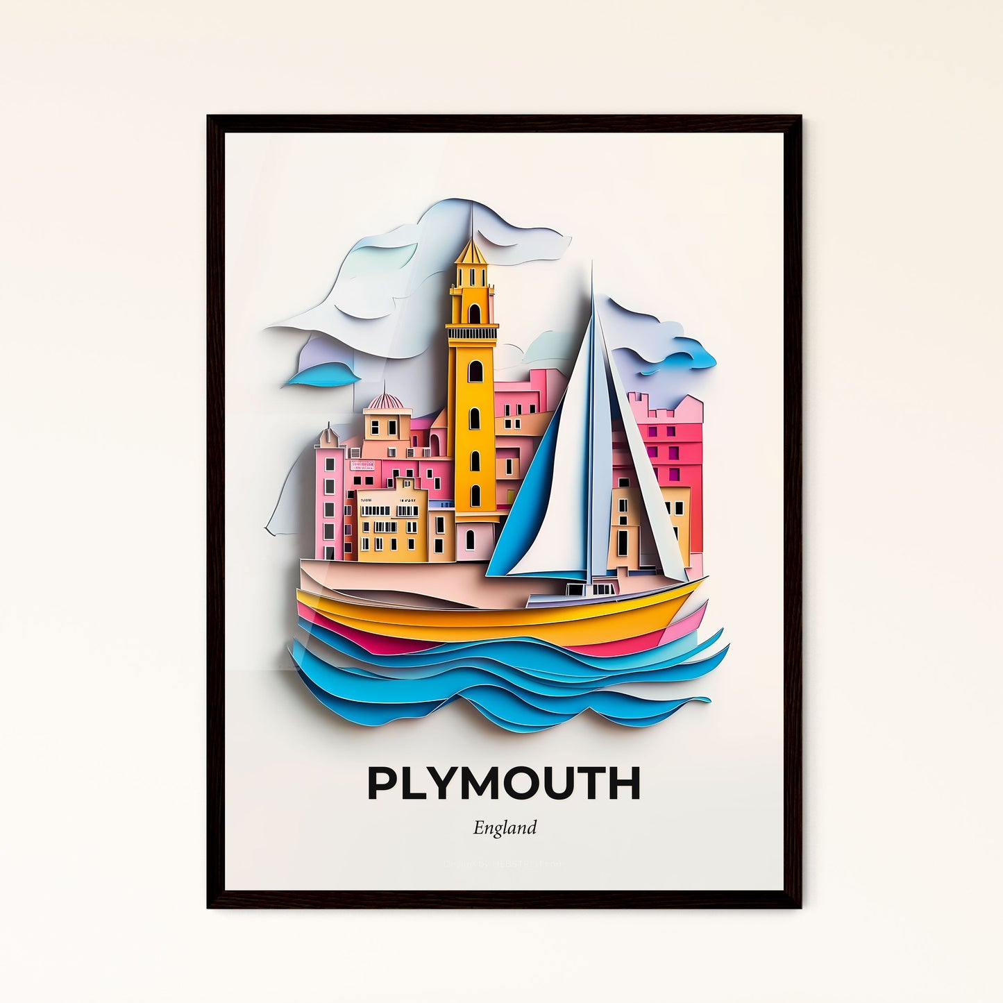 Vivid Plymouth, England - a paper cut of a boat in the water