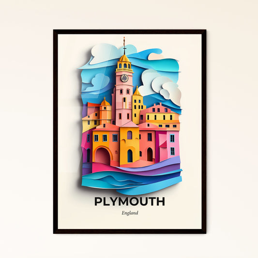 Vivid Plymouth, England - a paper cut of a city with a clock tower