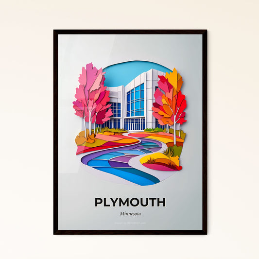 Vivid Plymouth, Minnesota - a paper cut of a building with a stream