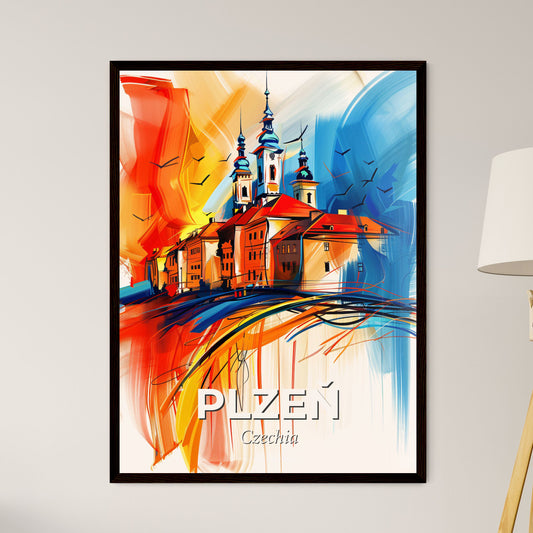 Vibrant Plzeň, Czechia - A Painting Of A Building With A Colorful Background