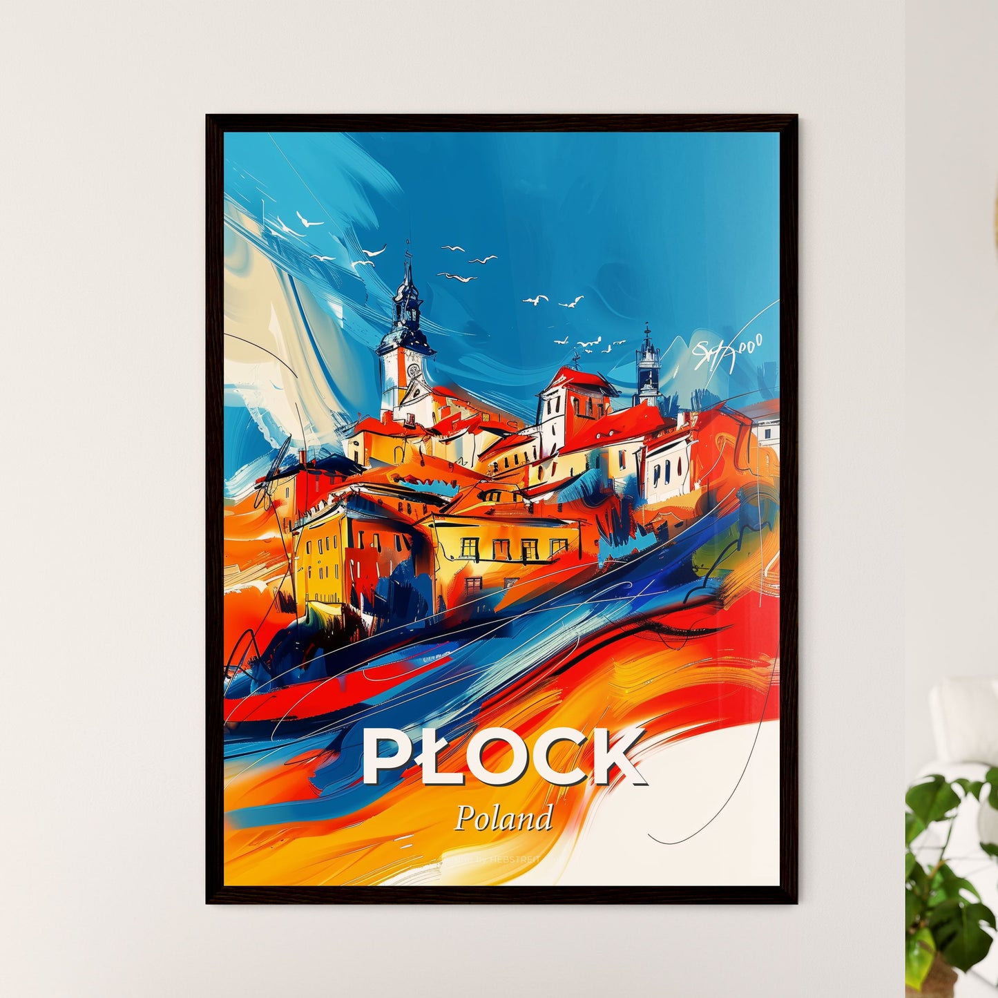 Vibrant Płock, Poland - A Painting Of A Town