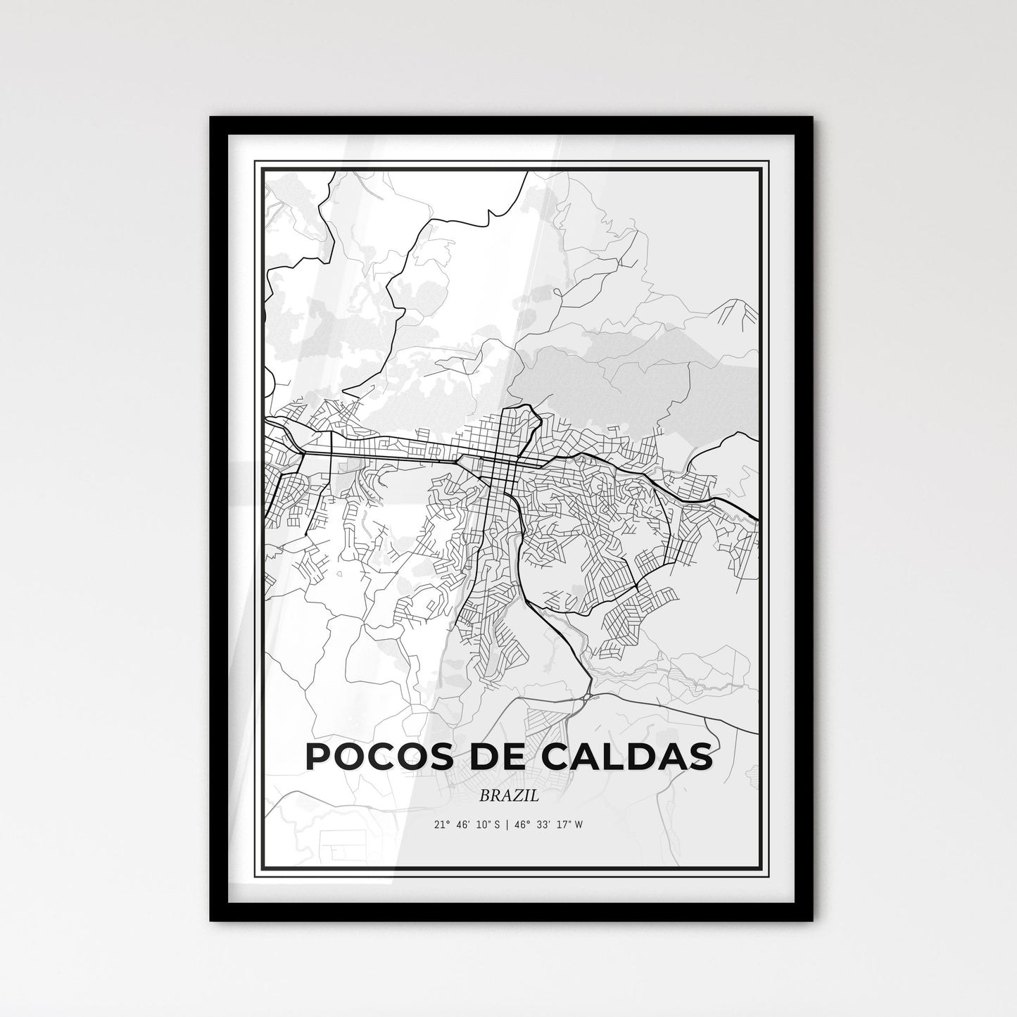 Pocos de Caldas Brazil - Scandinavian Style City Map for Modern Home Decor