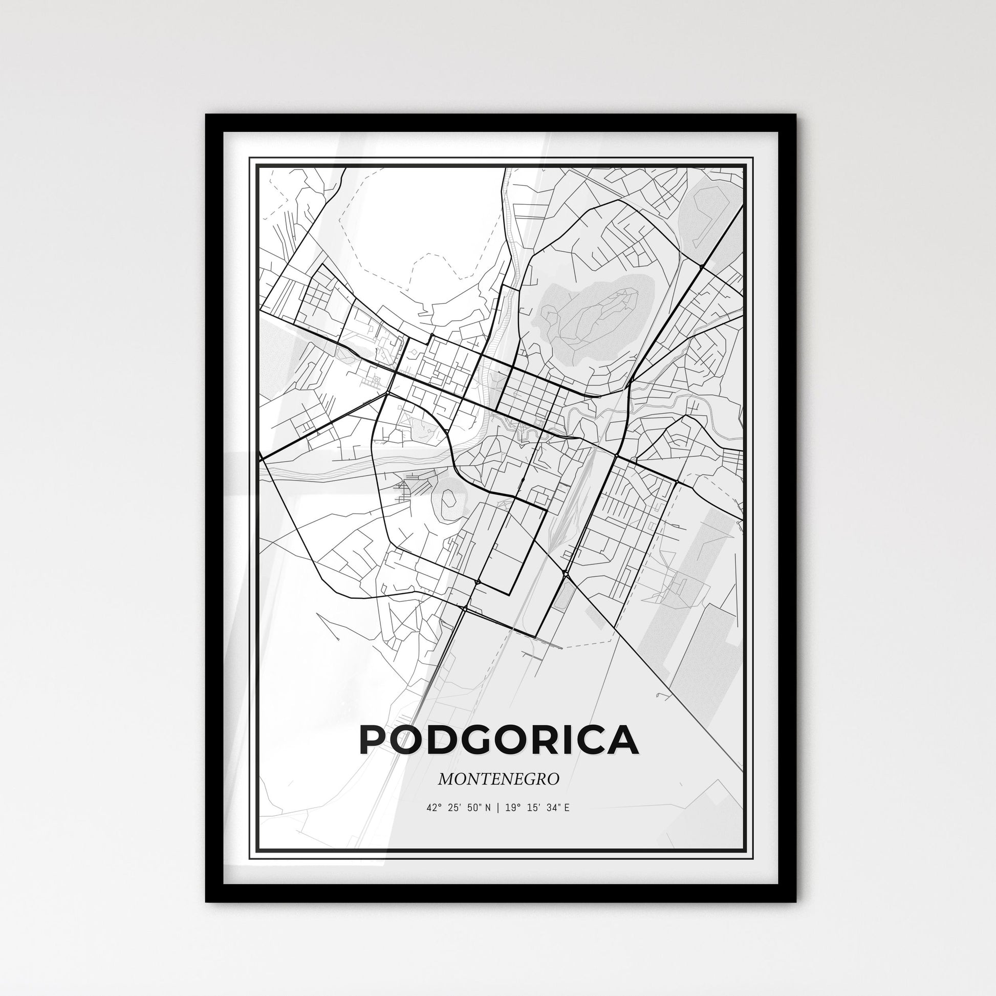 Podgorica Montenegro - Scandinavian Style City Map for Modern Home Decor