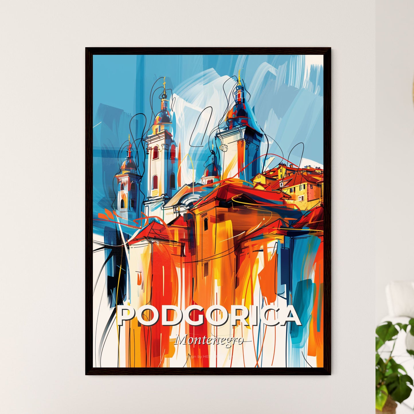 Vibrant Podgorica, Montenegro - A Painting Of A Building With Towers