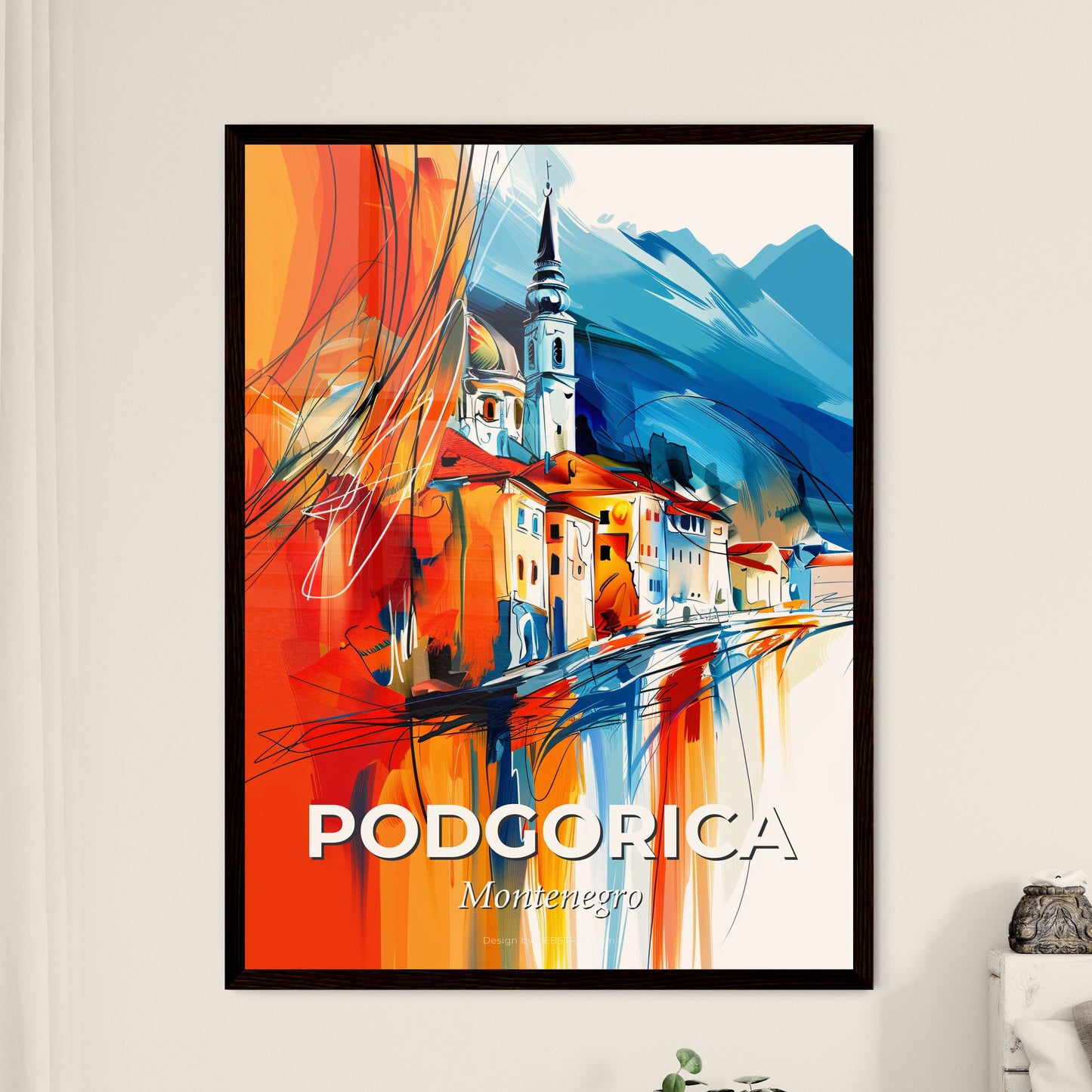 Vibrant Podgorica, Montenegro - A Painting Of A Town