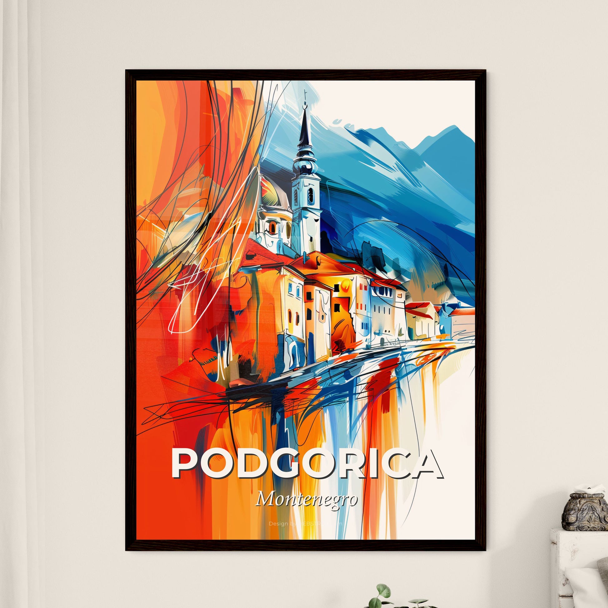 Vibrant Podgorica, Montenegro - A Painting Of A Town