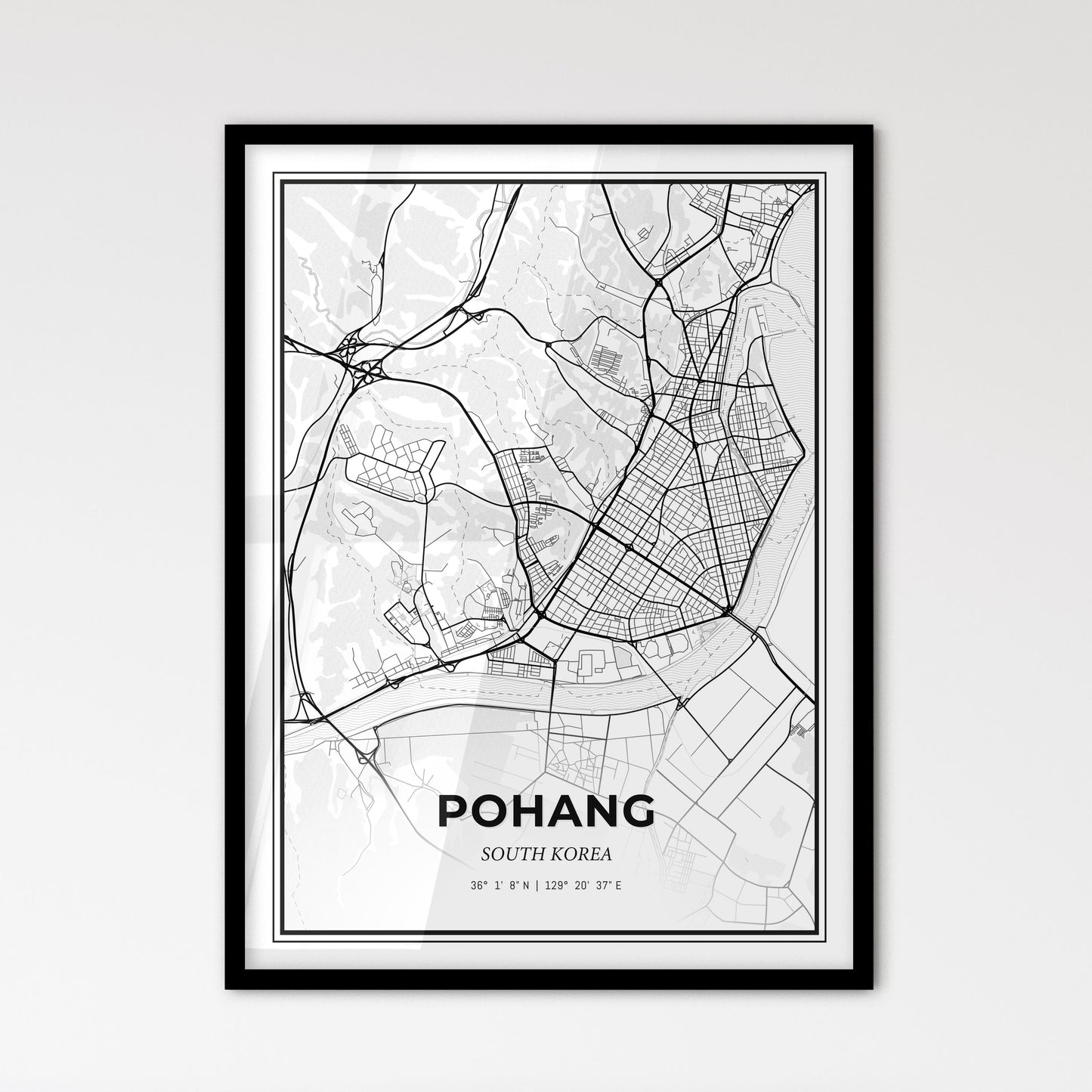 Pohang South Korea - Scandinavian Style City Map for Modern Home Decor