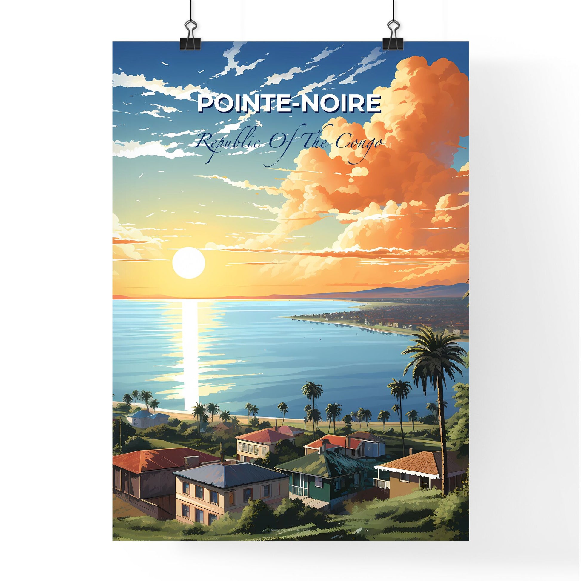 Colorful sunset over beach in Pointe-Noire Republic of the Congo artwork painting Default Title