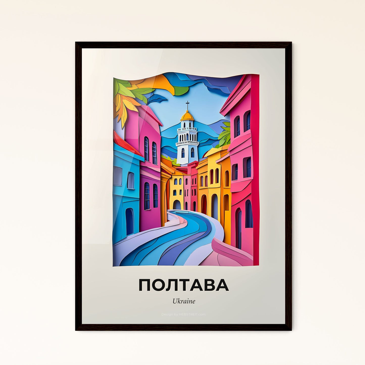 Vivid Poltava, Ukraine - a painting of a colorful city with a clock tower