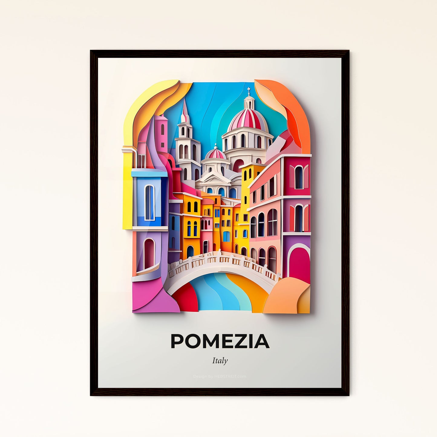 Vivid Pomezia, Italy - a colorful city with a bridge and a church