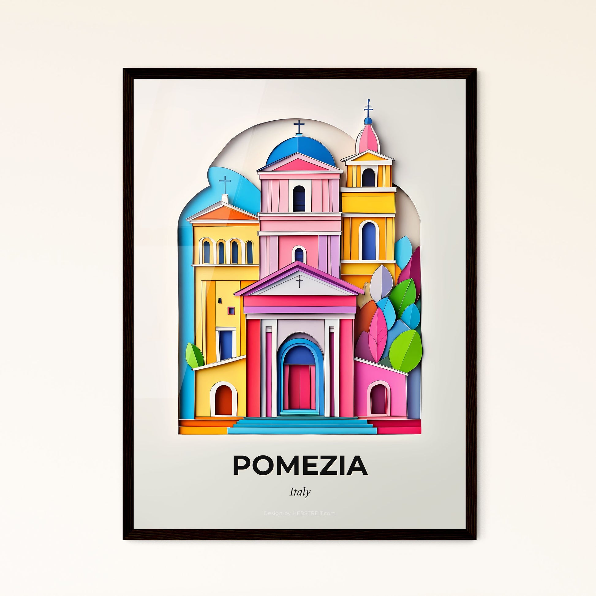 Vivid Pomezia, Italy - a colorful church with a clock tower on top