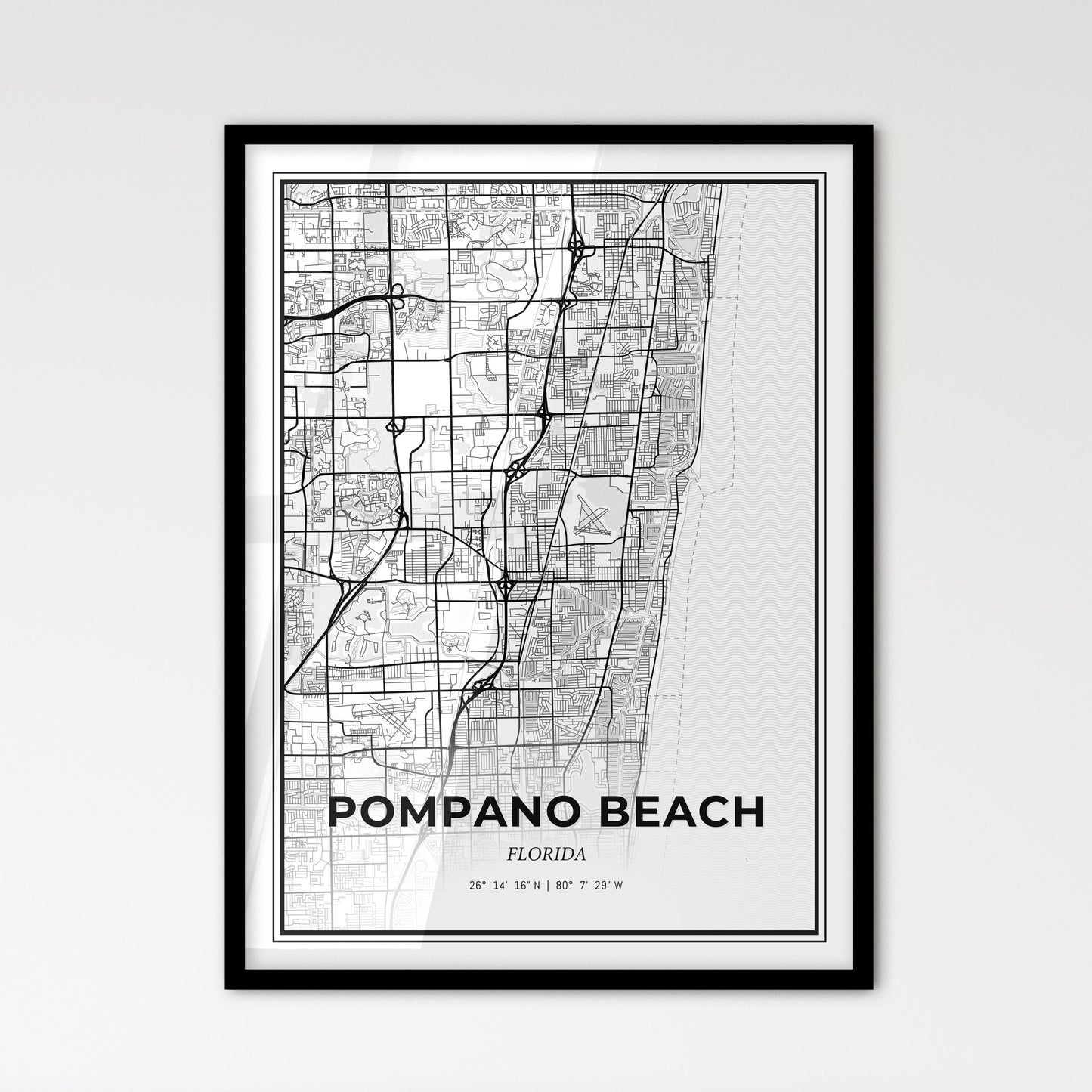 Pompano Beach Florida - Scandinavian Style City Map for Modern Home Decor