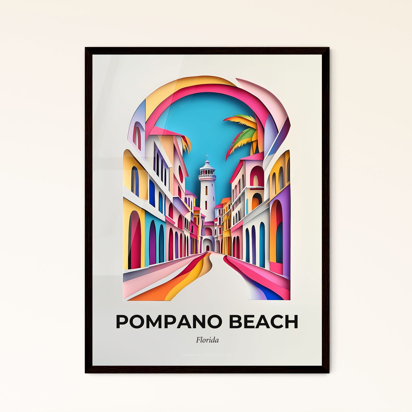 Vivid Pompano Beach, Florida - a colorful city street with a clock tower